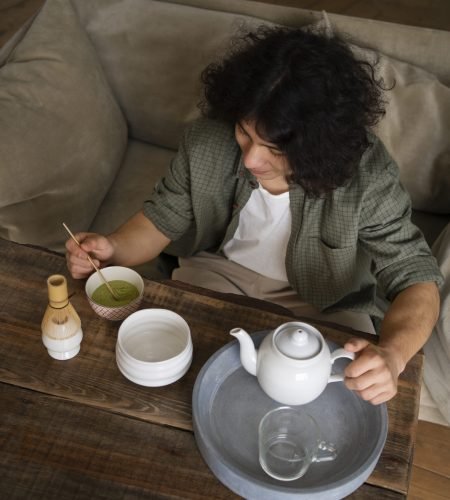 man-enjoying-cup-matcha-tea